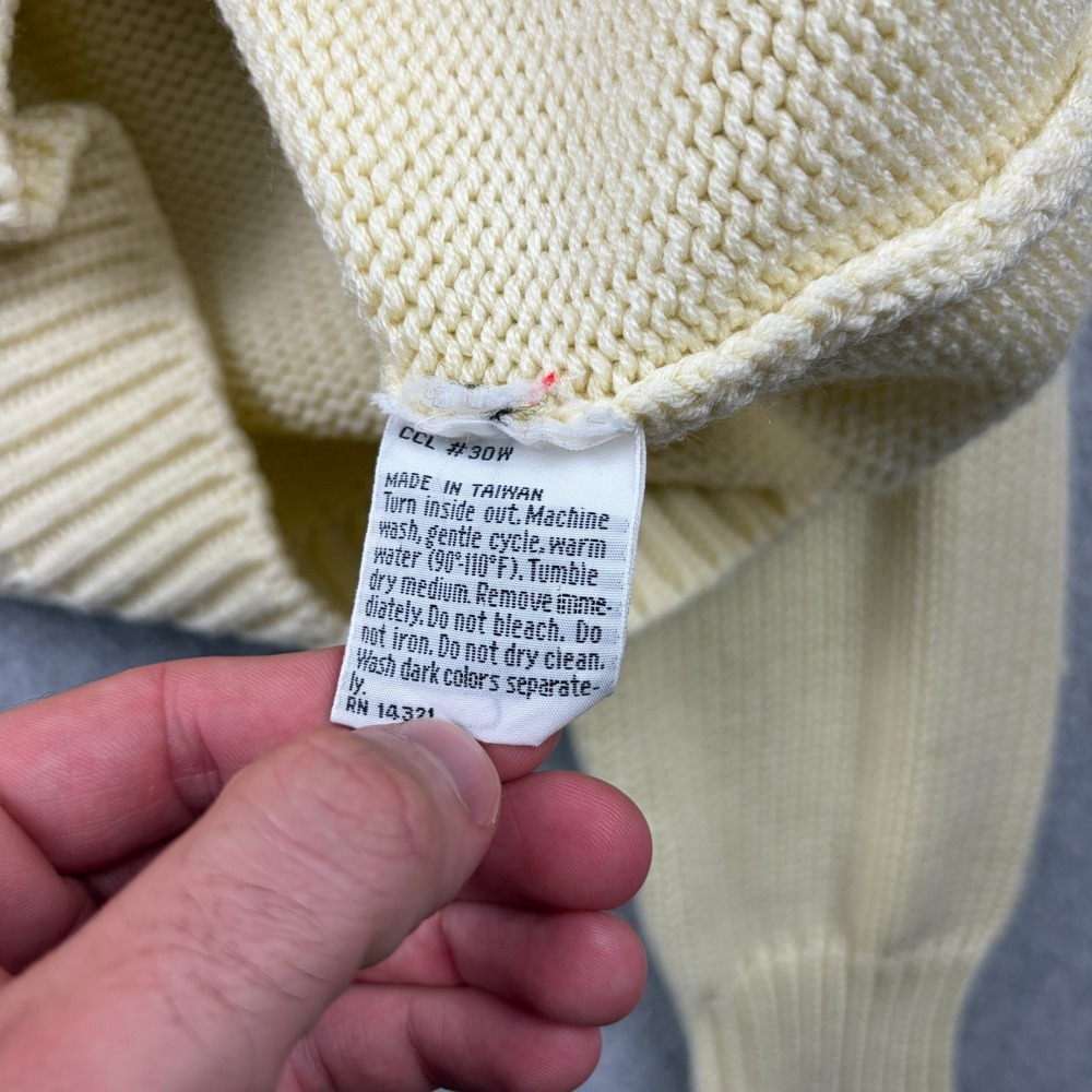 Vintage Puritan Sweater Hoodie Mens Large Ivory Chunky Knit Henley Pullover 80s - Picture 5 of 8